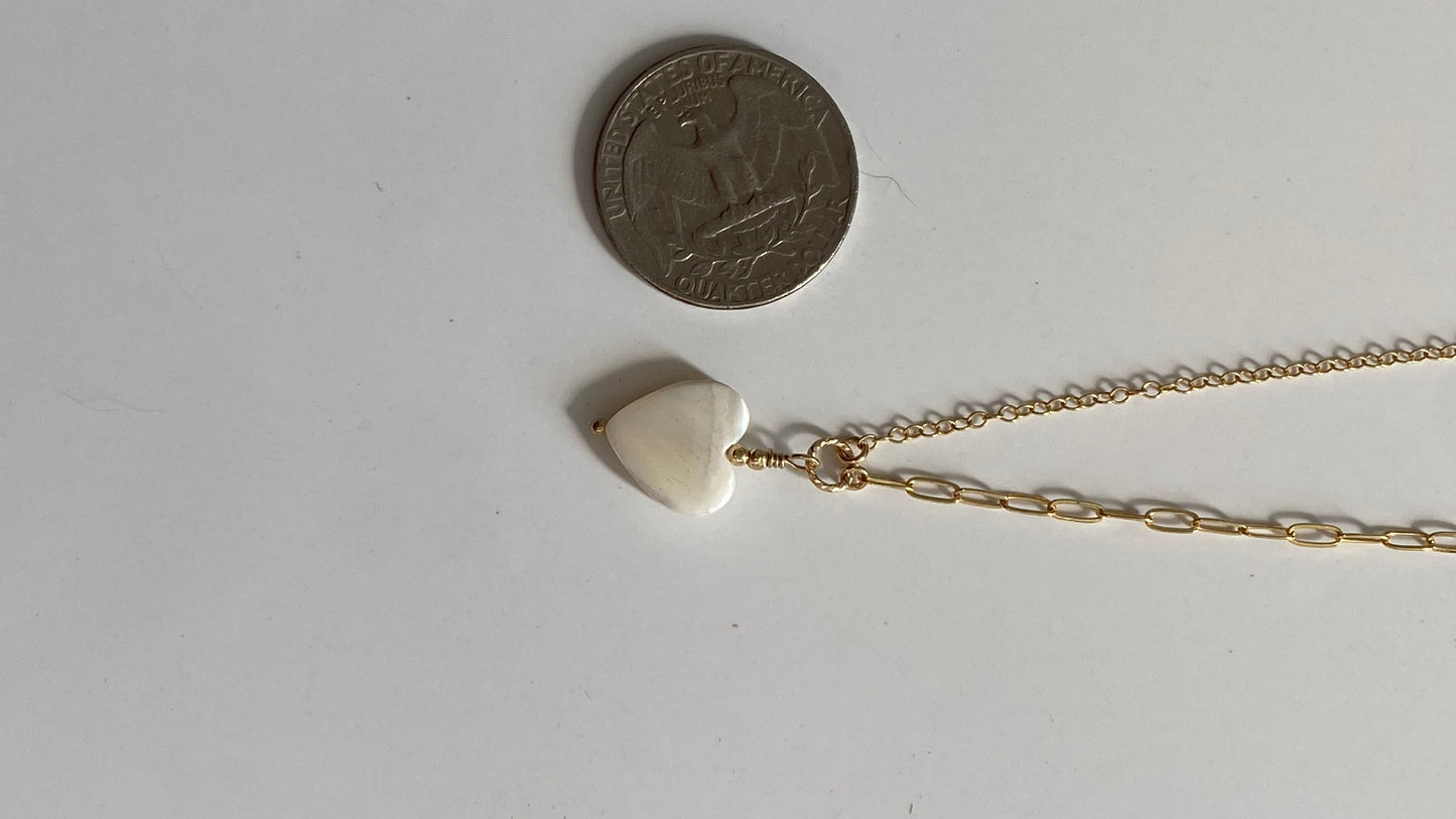 Heart shape Fresh Water Pearl Necklace half and half mix in 14K Gold Filled 16in
