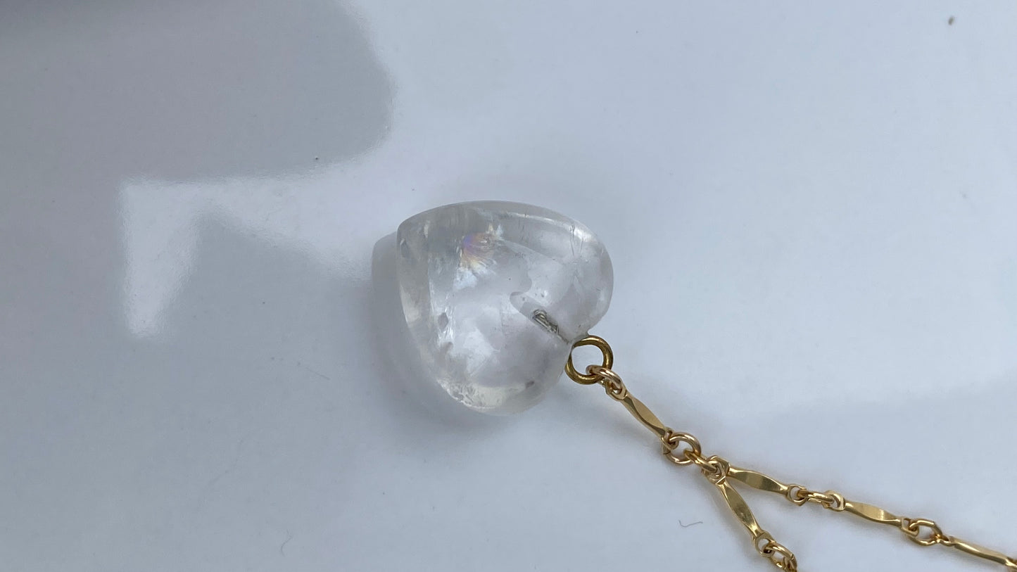 Clear Agate stone Heart drop down 20-21’ Necklace 14K Gold Filled