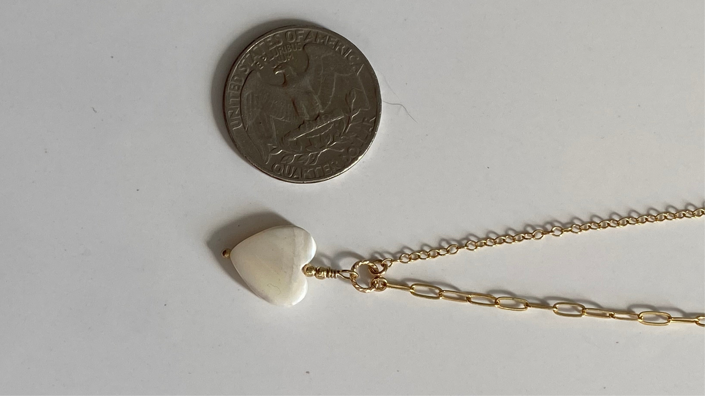 Heart shape Fresh Water Pearl Necklace half and half mix in 14K Gold Filled 16in