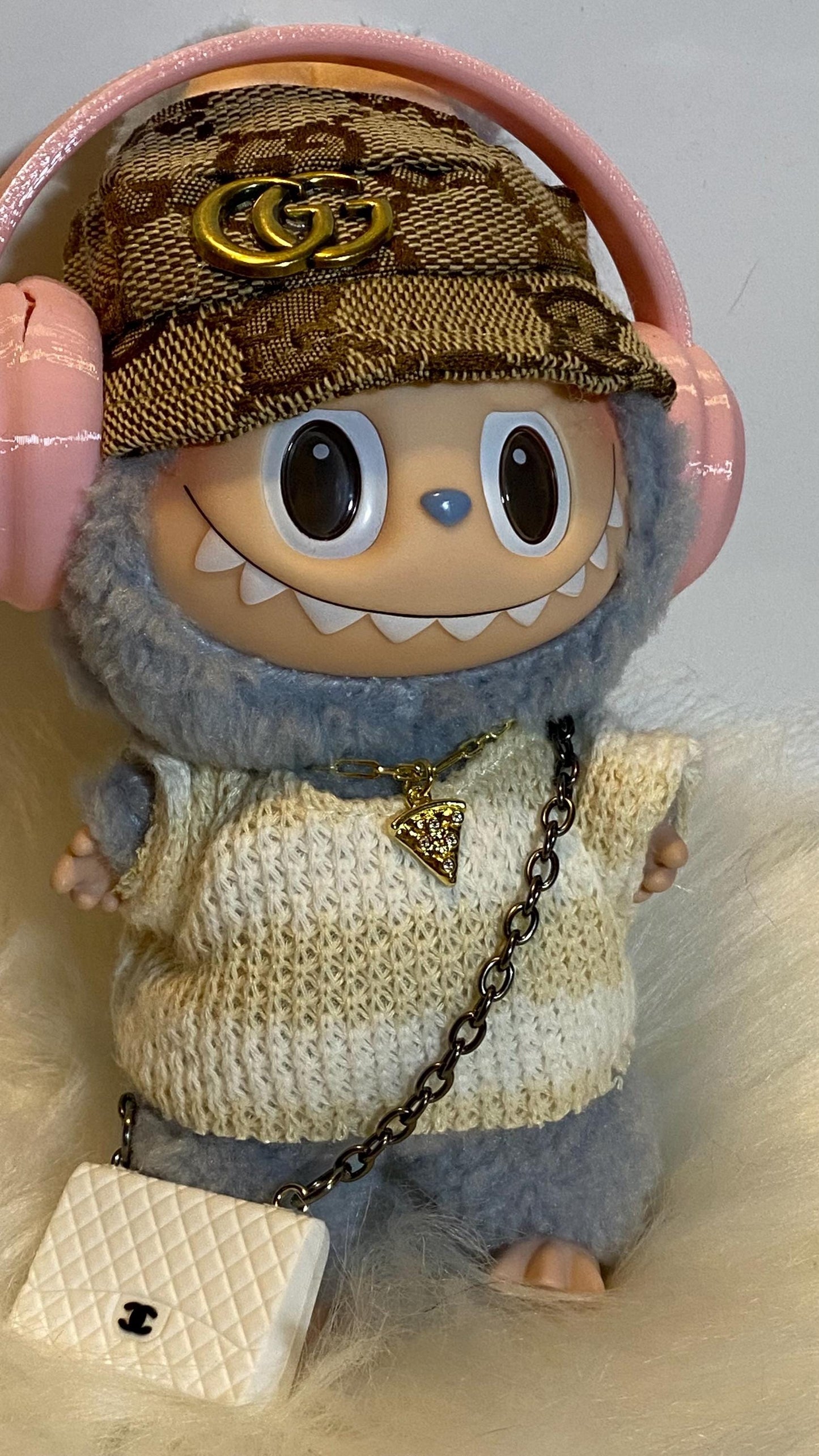 Labubu | Mini Necklace with gem charm | Pizza charm