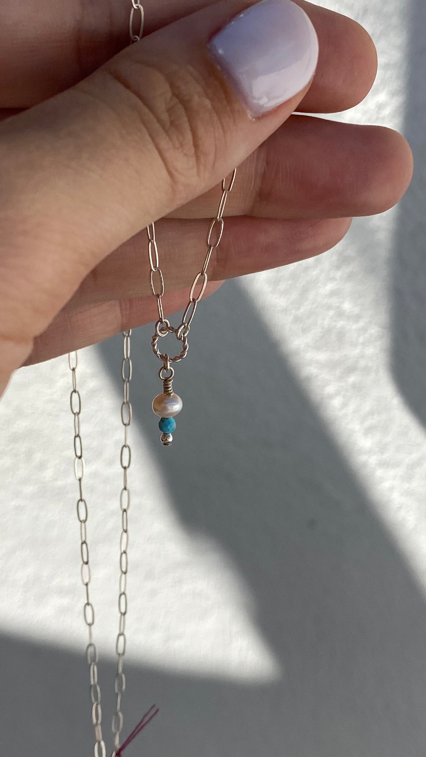 Arizona Turquoise • Fresh Water Pearl trio • dainty Necklace Sterling Silver 18’