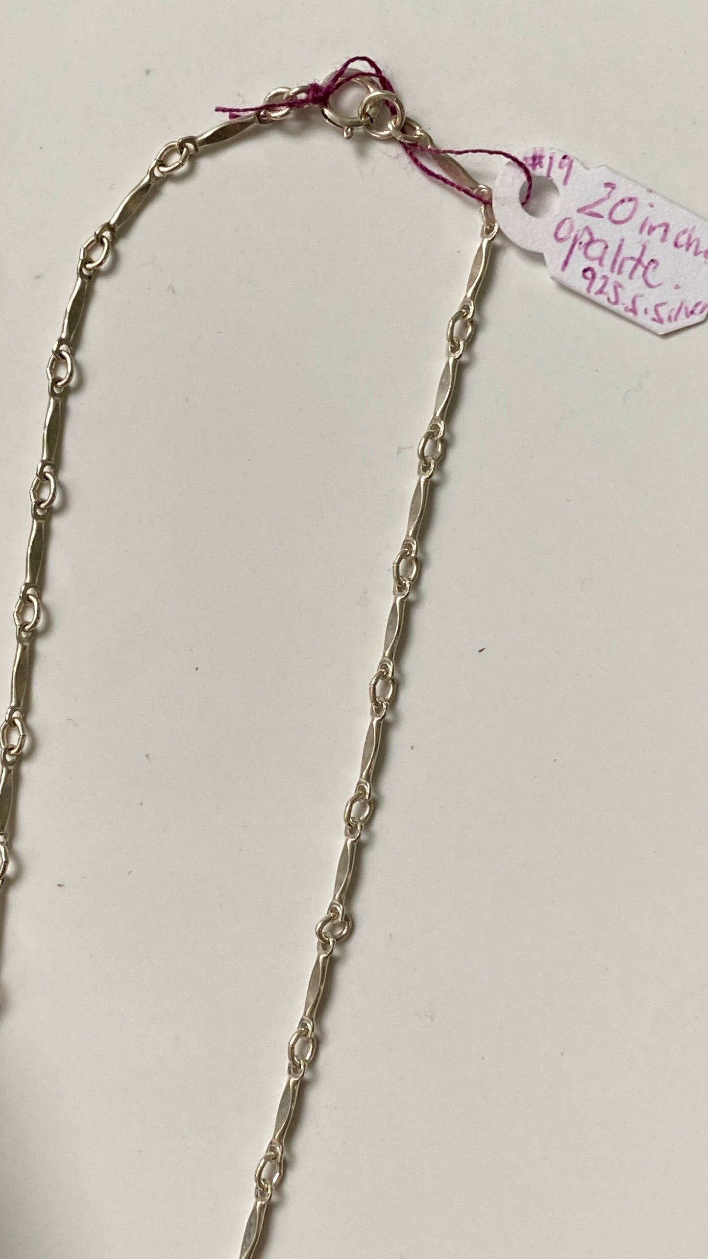 Opalite Heart drop down 20’ Necklace in Sterling Silver