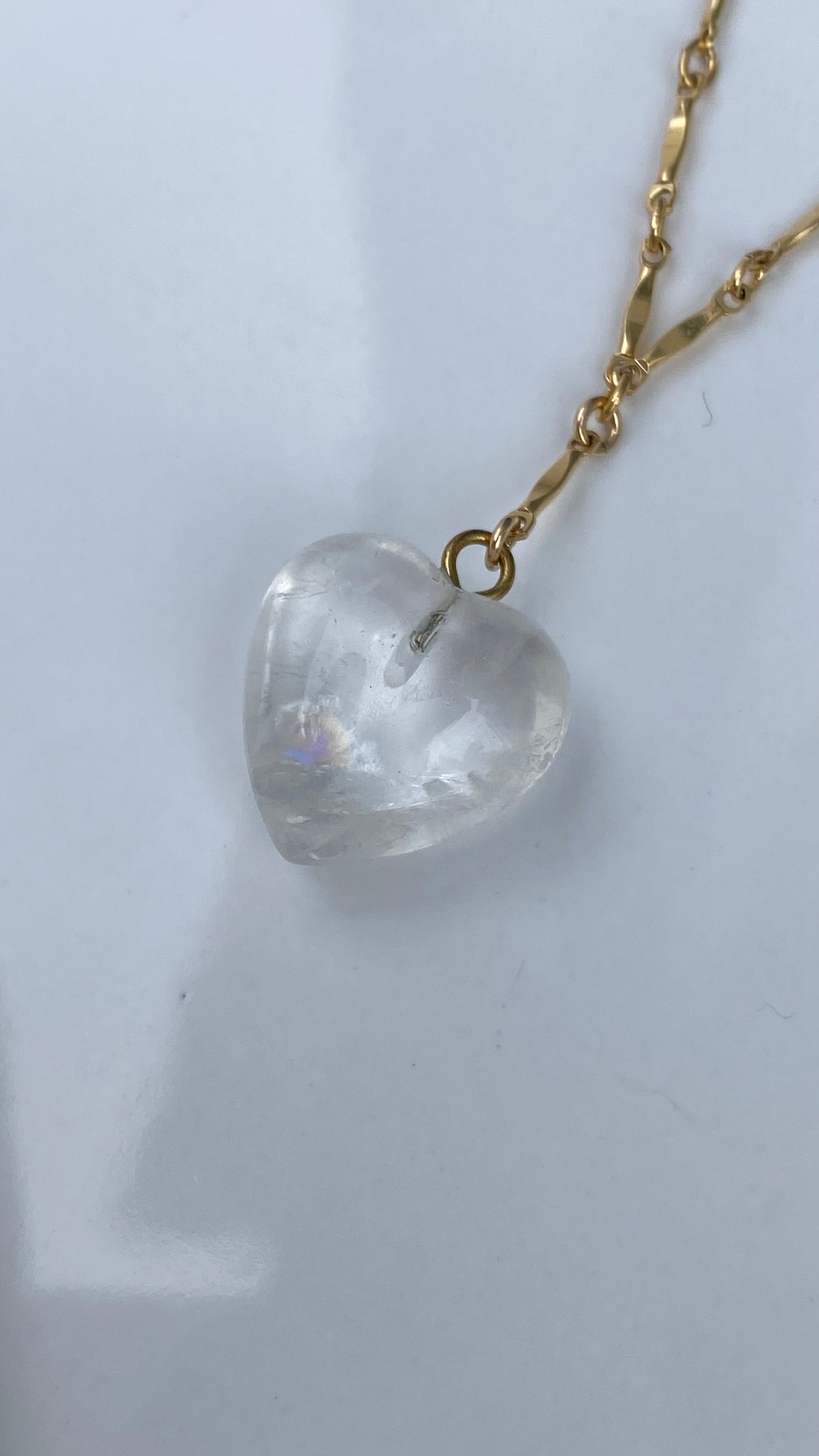 Clear Agate stone Heart drop down 20-21’ Necklace 14K Gold Filled