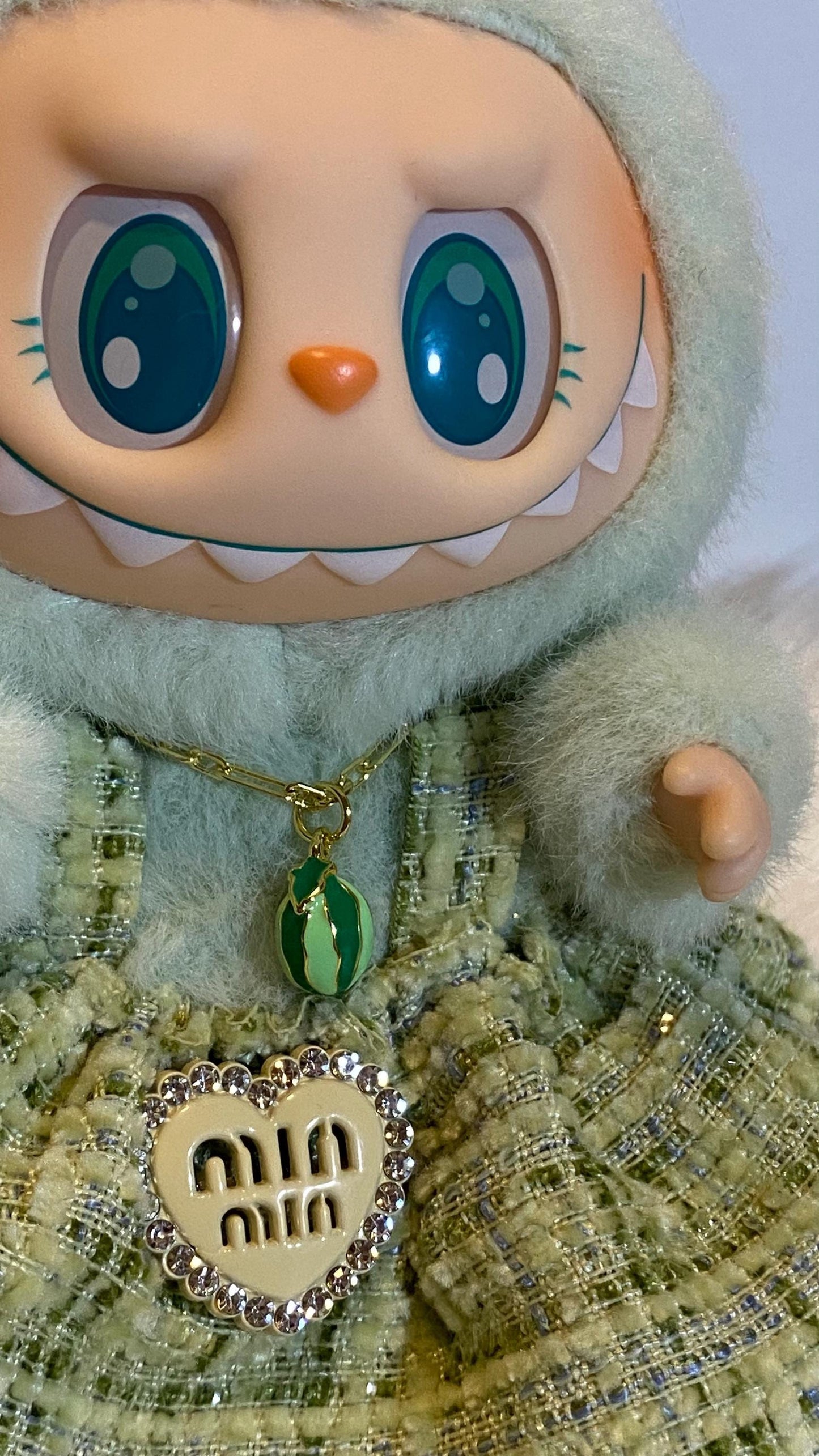 Labubu| Mini Necklace: Gold Melon Charm, 5 inch necklace with clasp