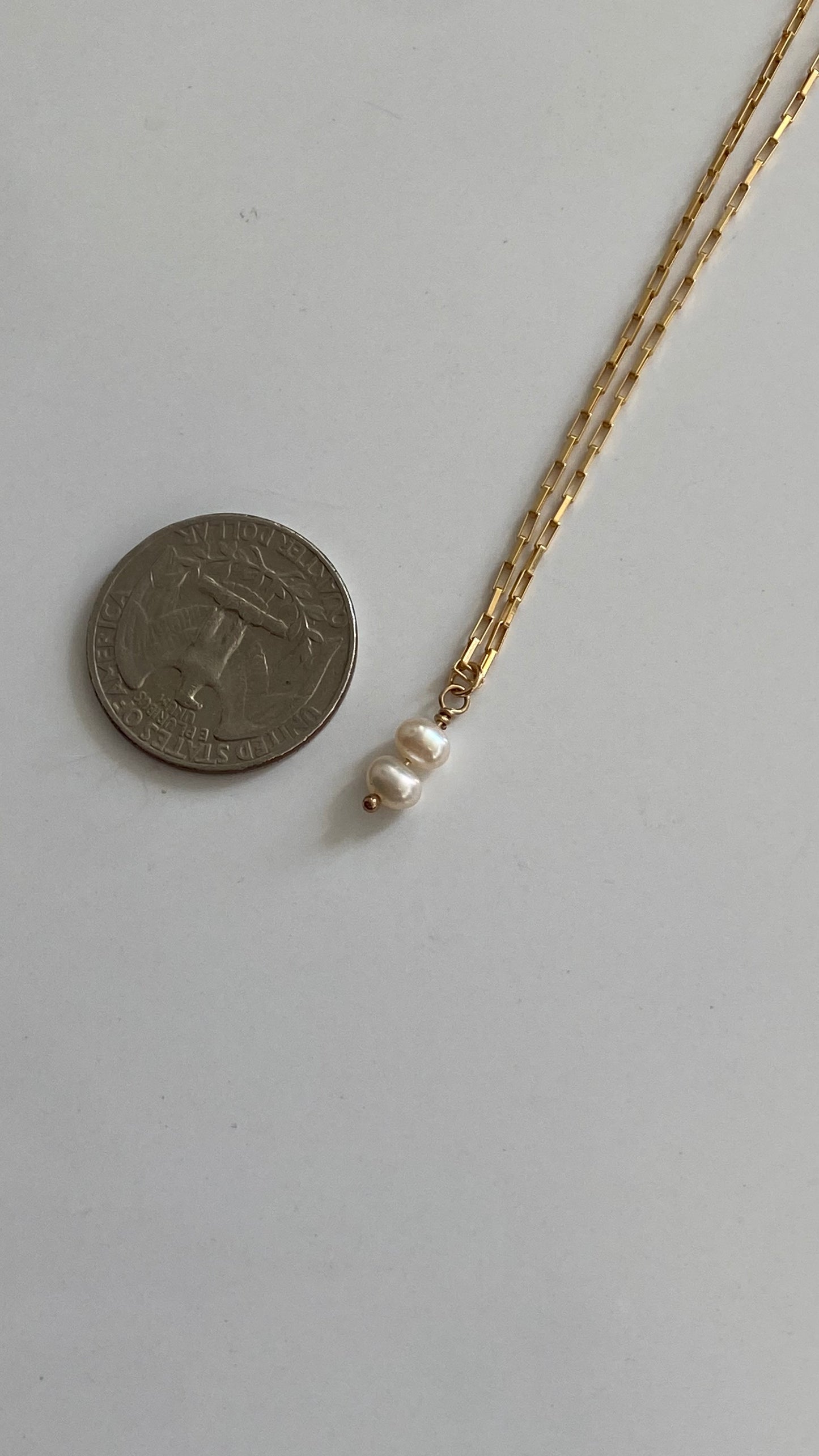 Double stack Fresh Water Pearl Necklace on 14K Gold Filled box chain 18in
