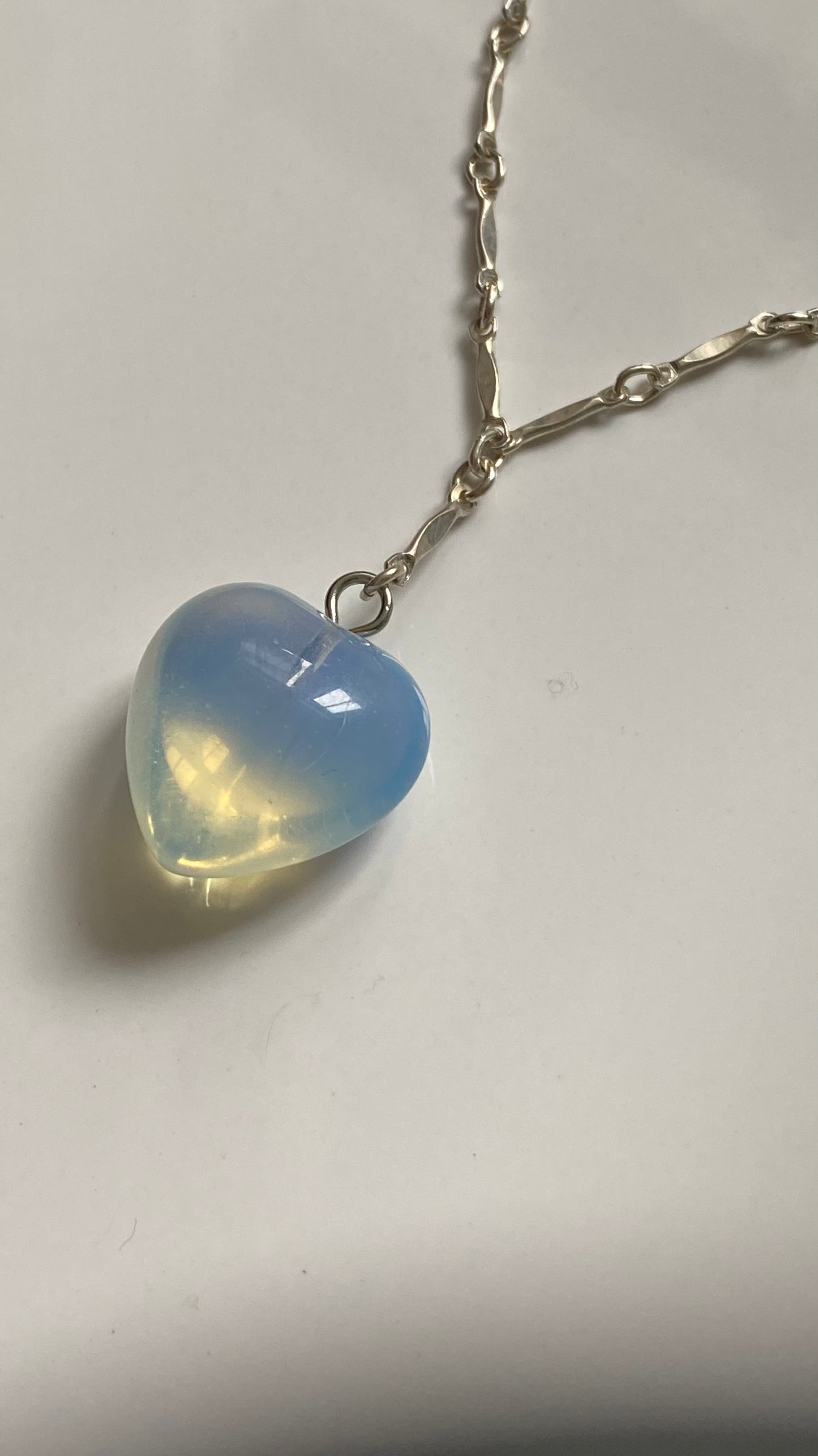 Opalite Heart drop down 20’ Necklace in Sterling Silver