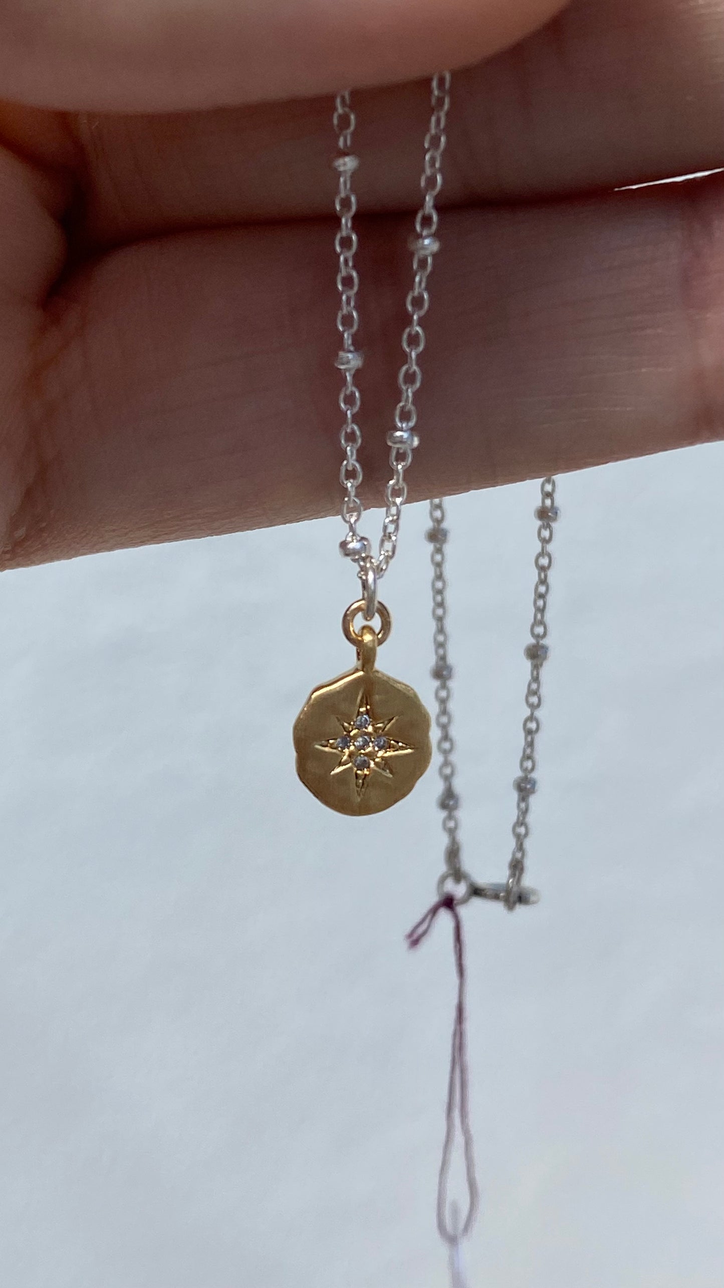 Two tone Starburst Necklace 15.5’ Silver and Gold