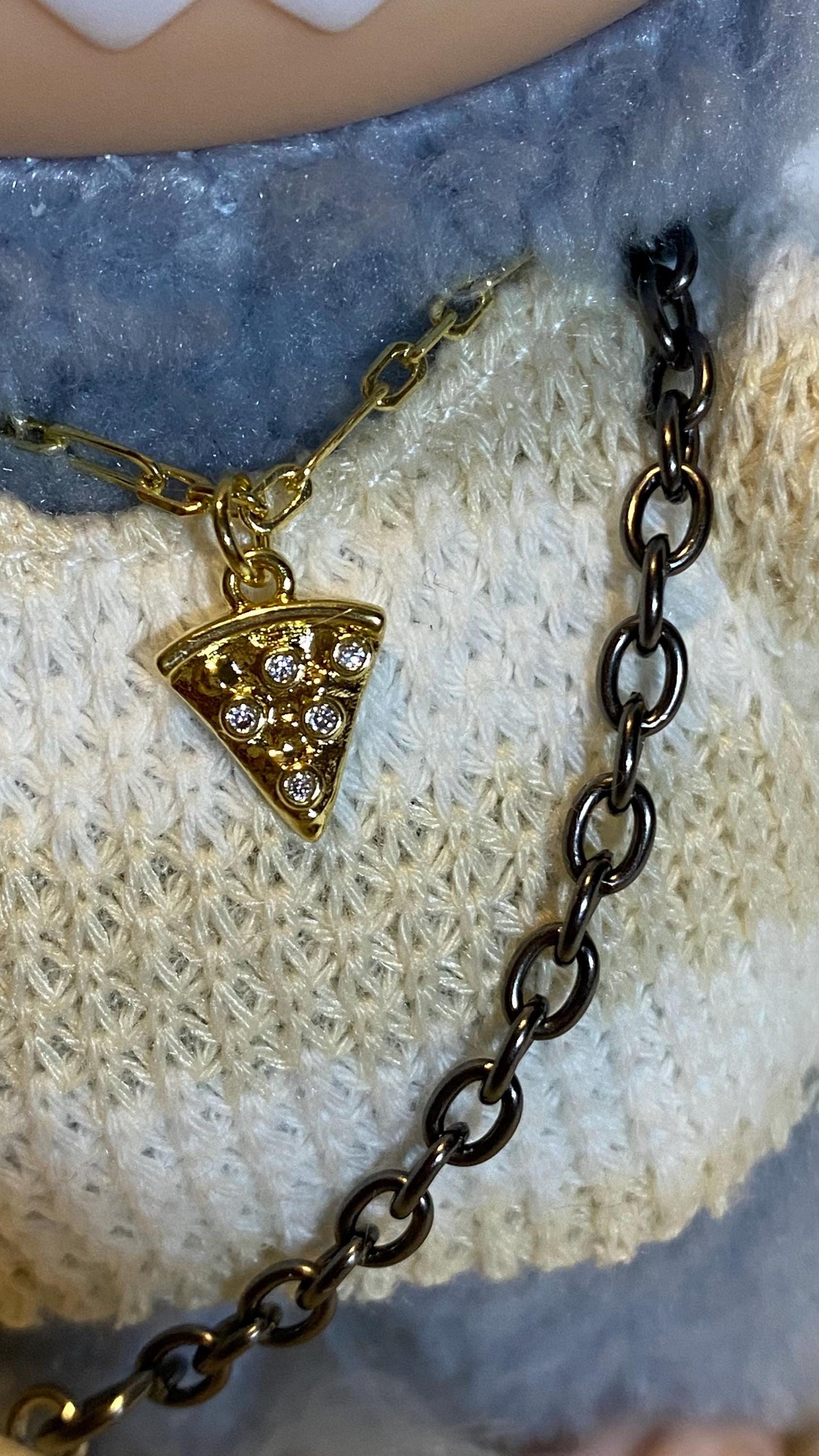 Labubu | Mini Necklace with gem charm | Pizza charm