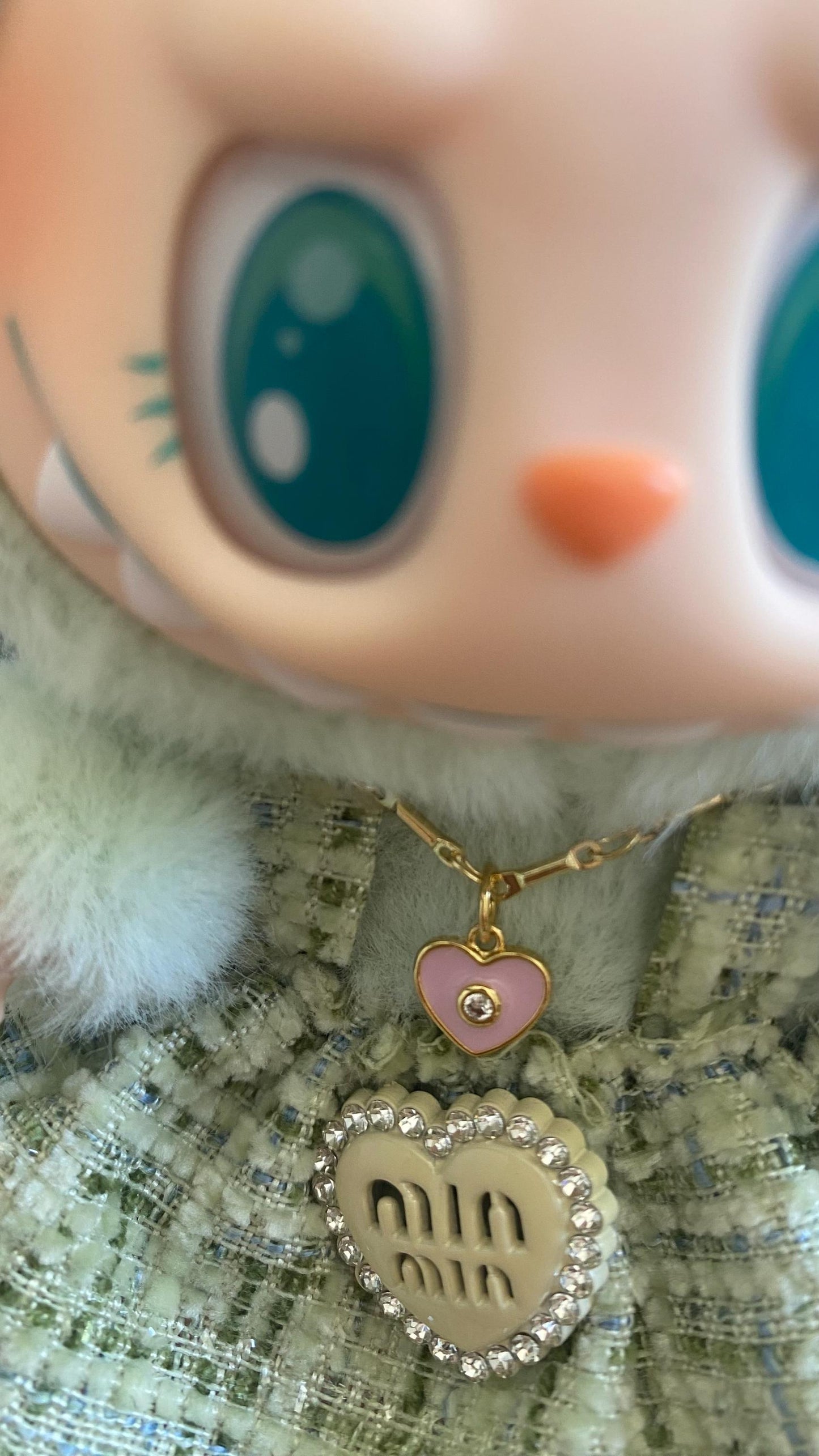 Labubu Doll Accessories | Mini Necklace with charm | Heart Pink charm