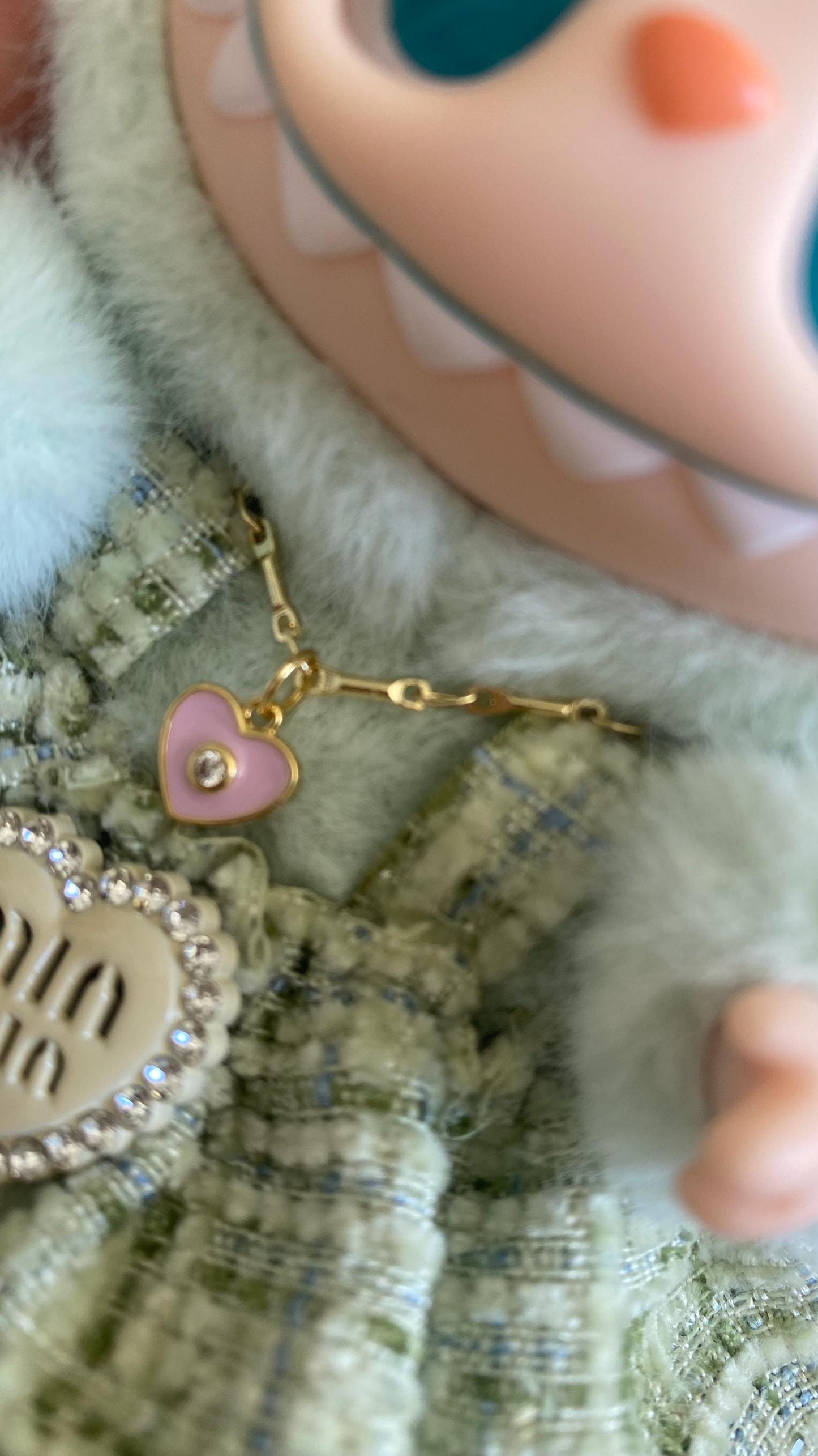 Labubu Doll Accessories | Mini Necklace with charm | Heart Pink charm