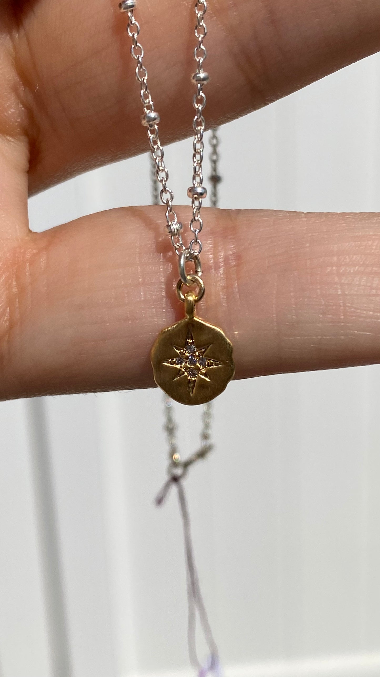 Two tone Starburst Necklace 15.5’ Silver and Gold