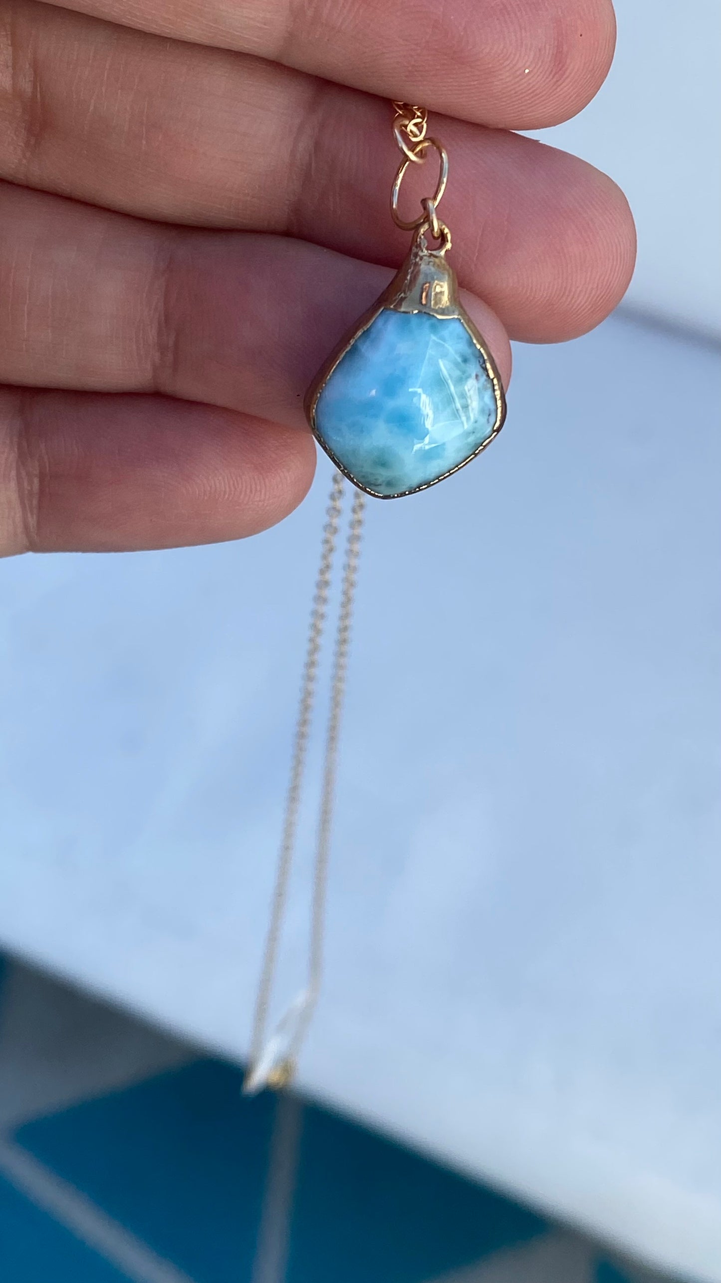 Natural Larimar 14K Gold Filled Necklace