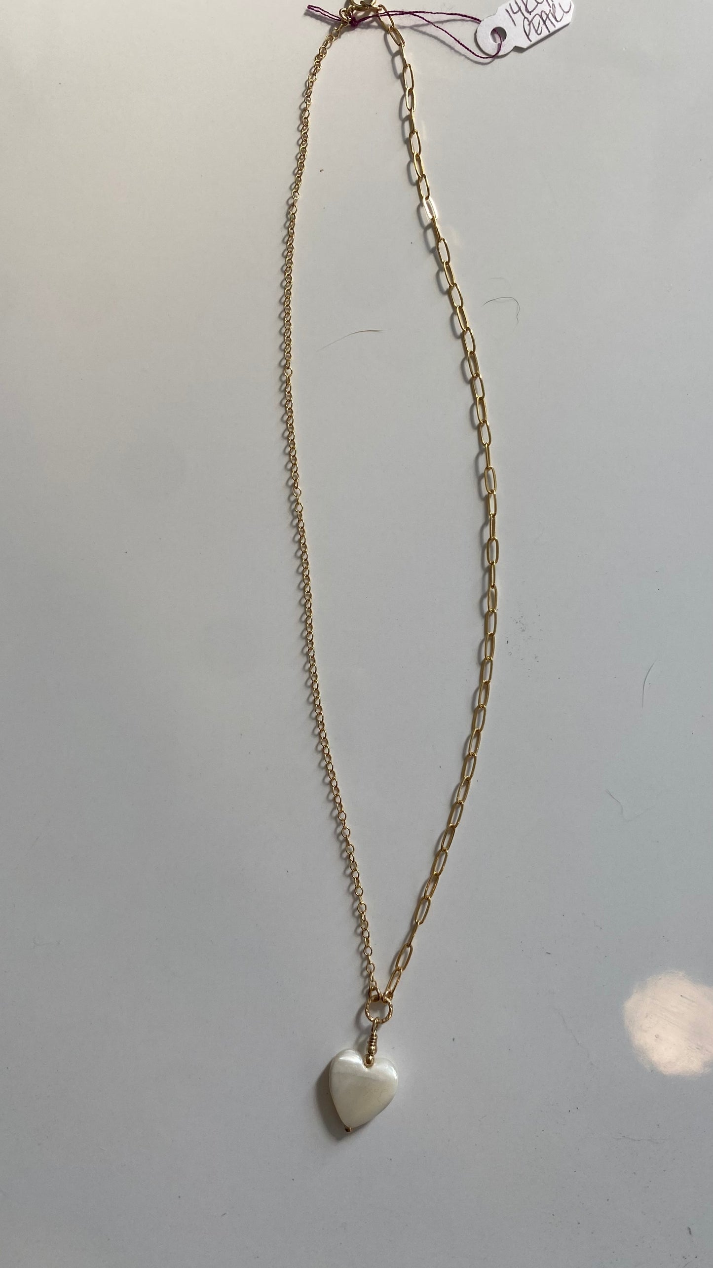 Heart shape Fresh Water Pearl Necklace half and half mix in 14K Gold Filled 16in