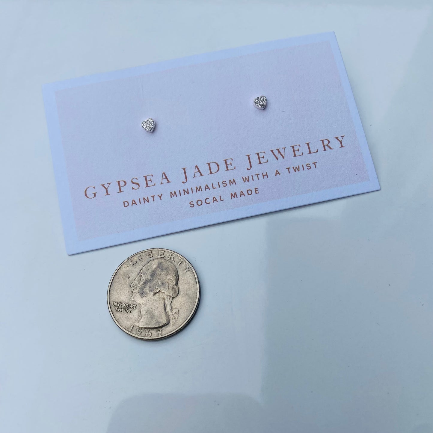 Mini Silver jeweled Heart stud earrings