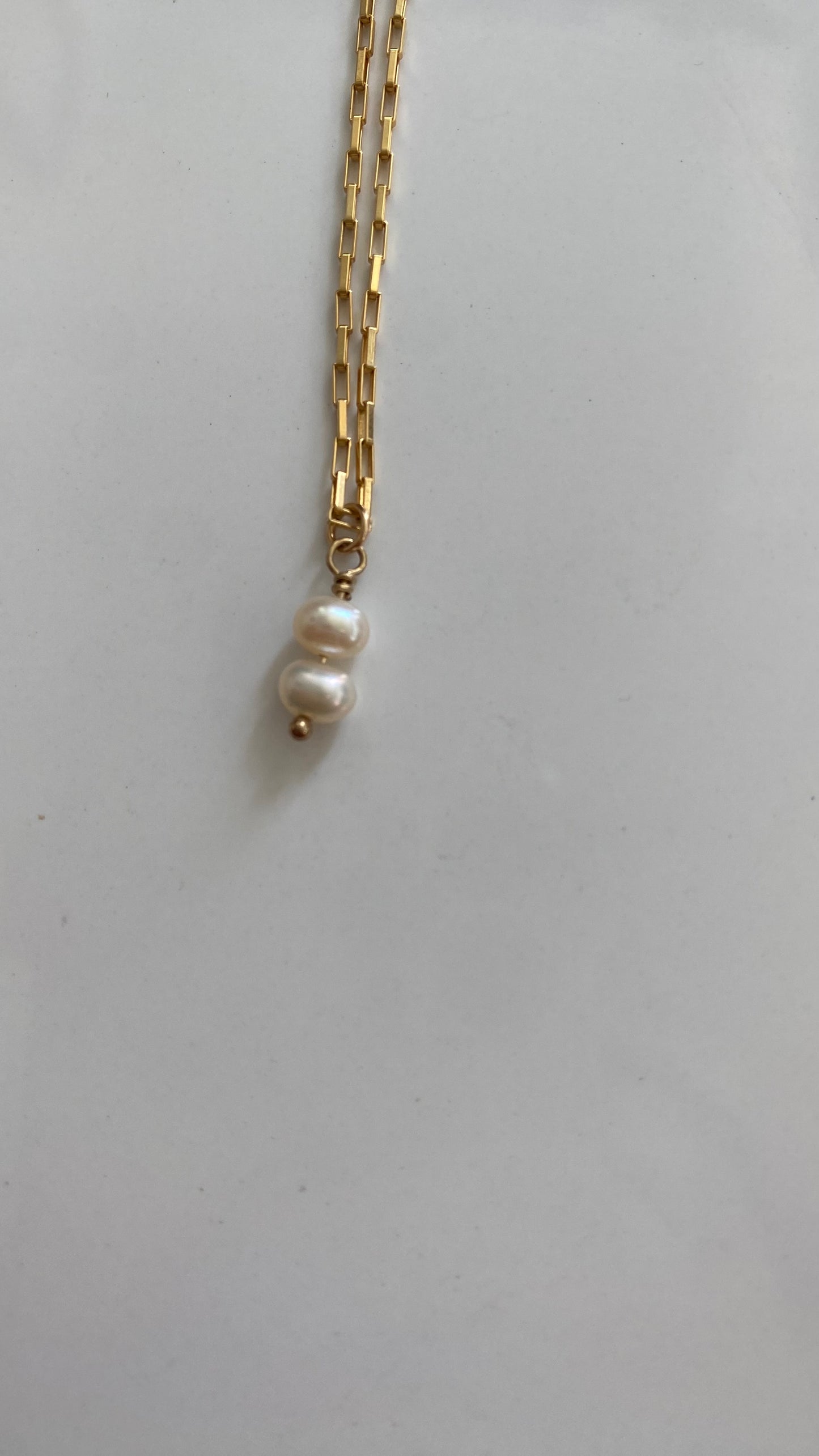Double stack Fresh Water Pearl Necklace on 14K Gold Filled box chain 18in