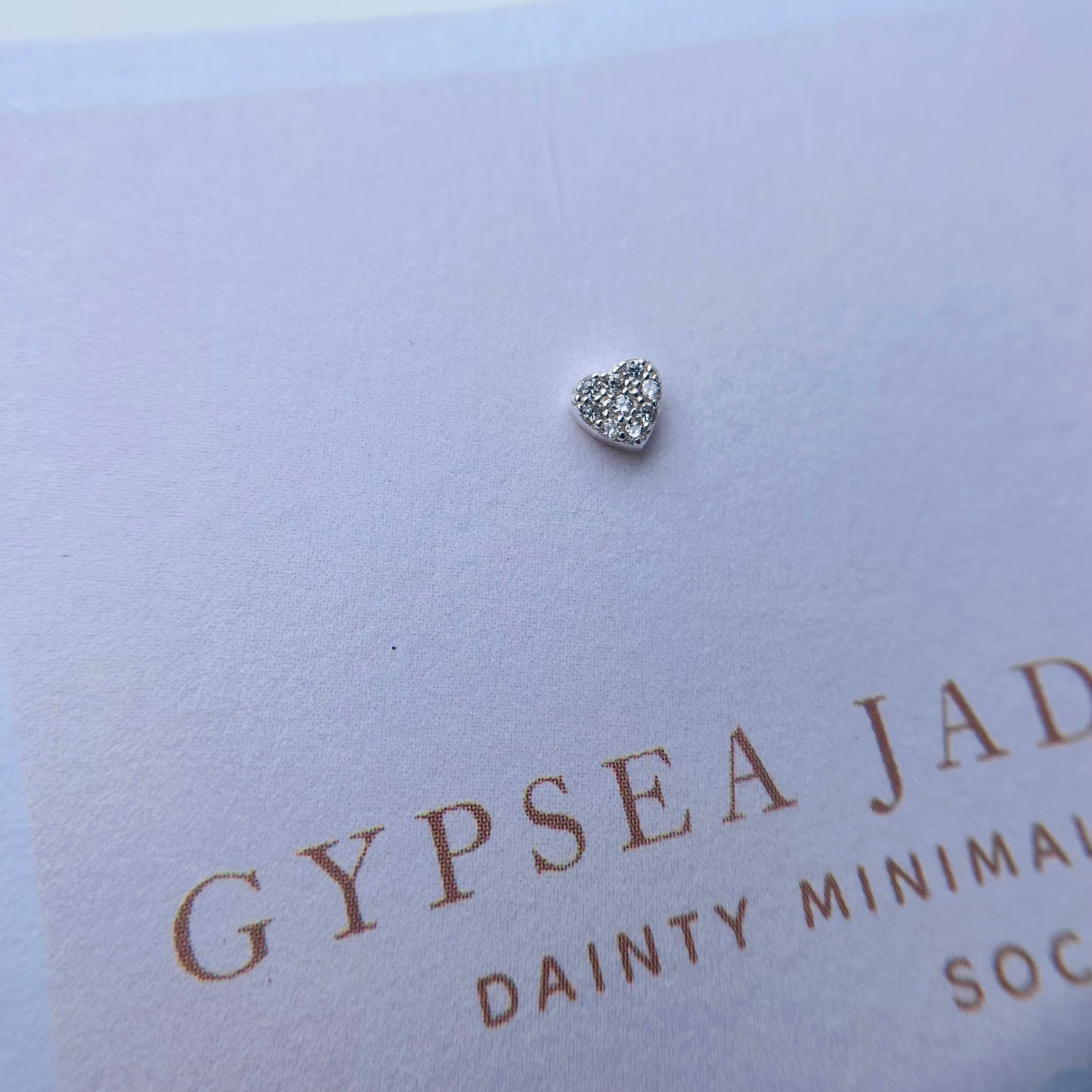 Mini Silver jeweled Heart stud earrings