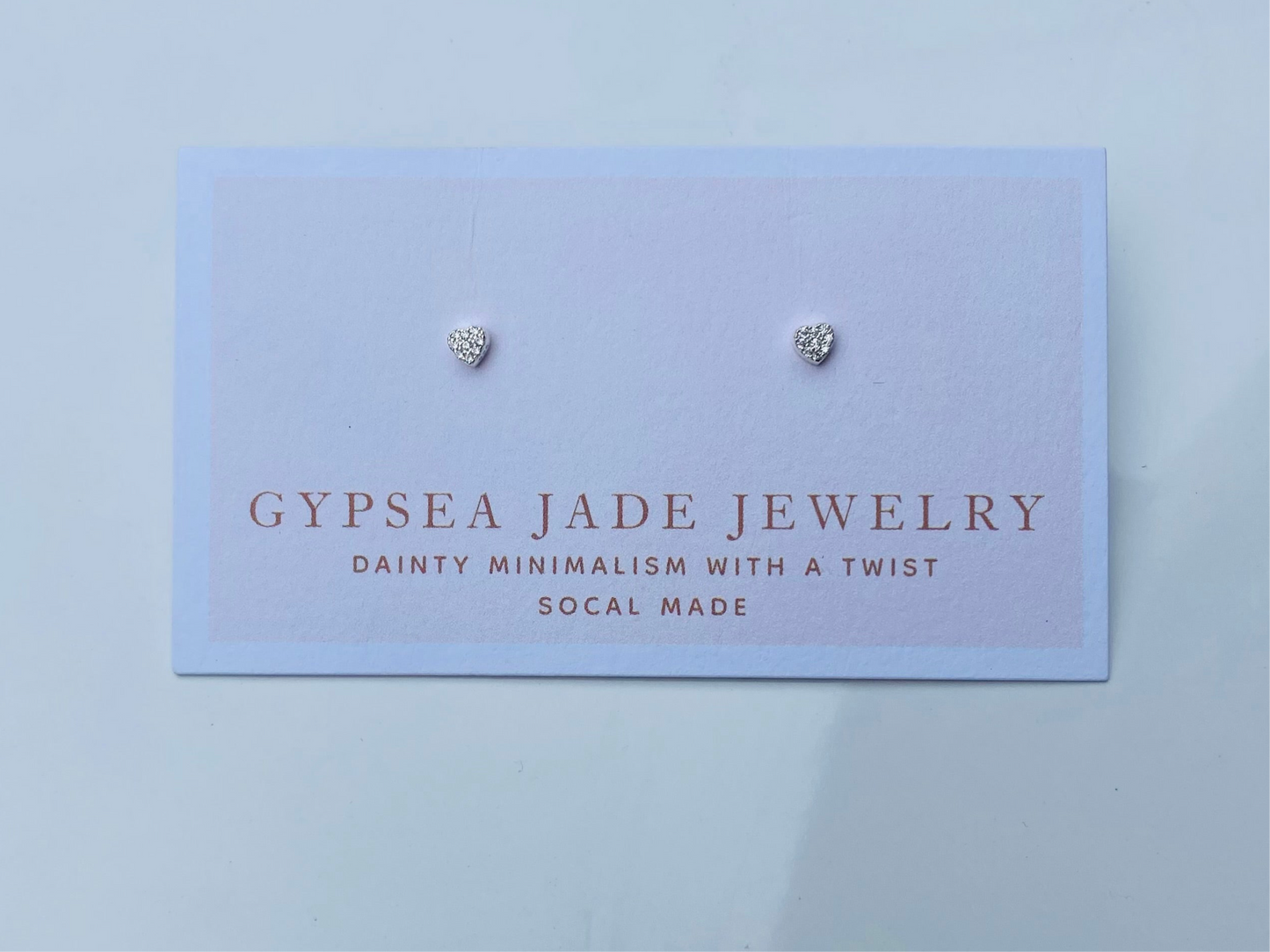 Mini Silver jeweled Heart stud earrings