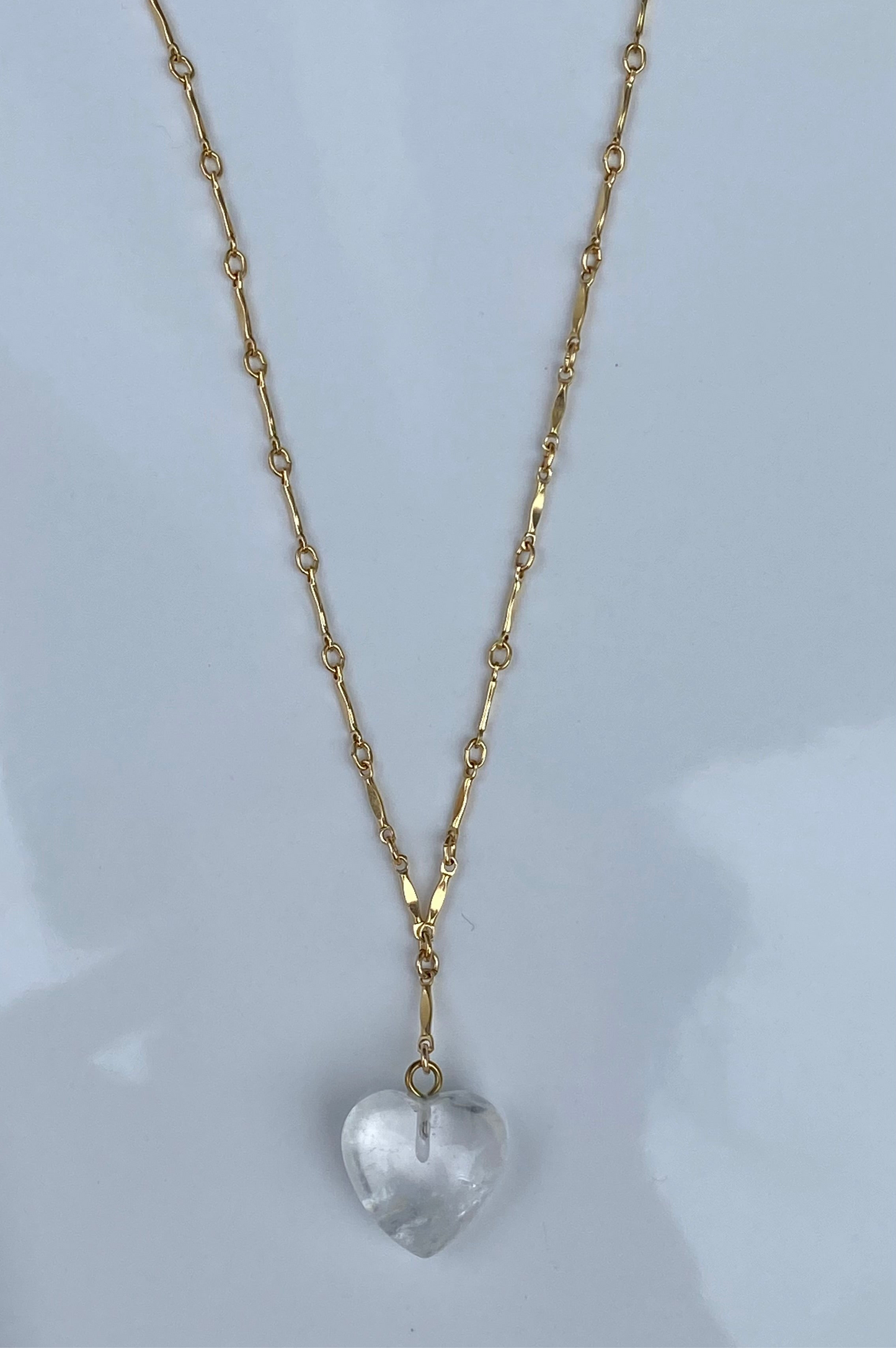 Clear Agate stone Heart drop down 20-21’ Necklace 14K Gold Filled