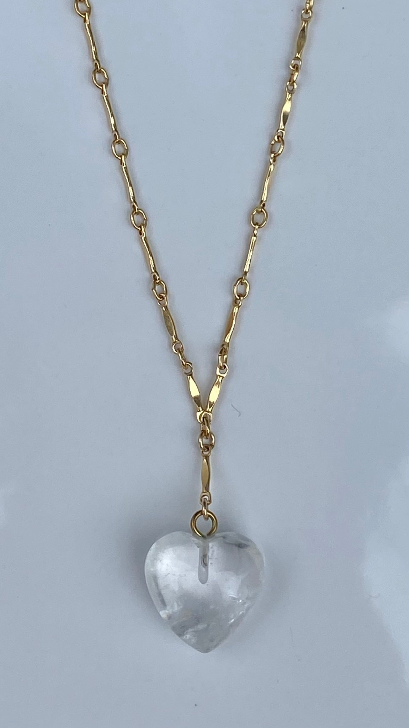 Clear Agate stone Heart drop down 20-21’ Necklace 14K Gold Filled