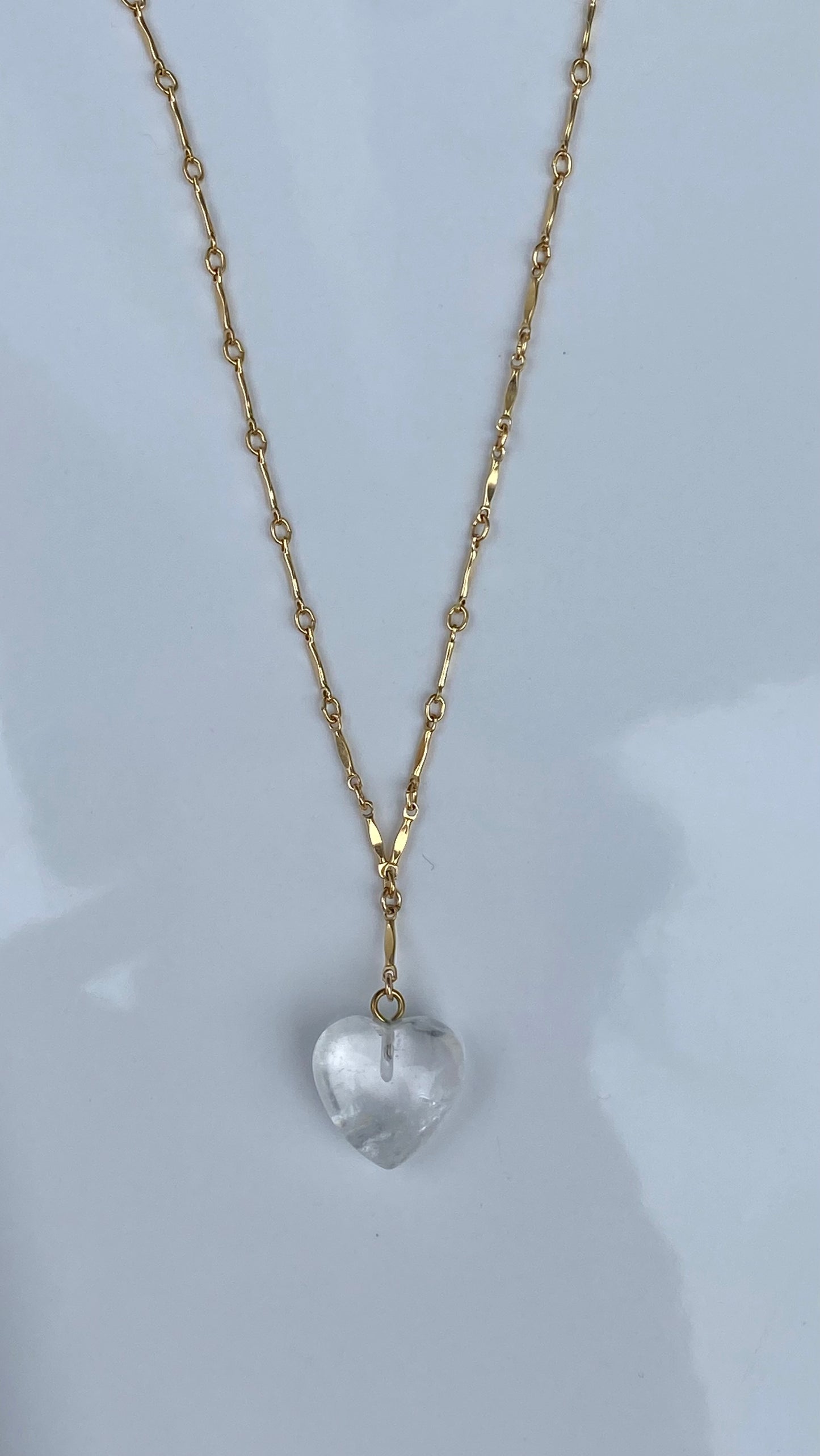Clear Agate stone Heart drop down 20-21’ Necklace 14K Gold Filled