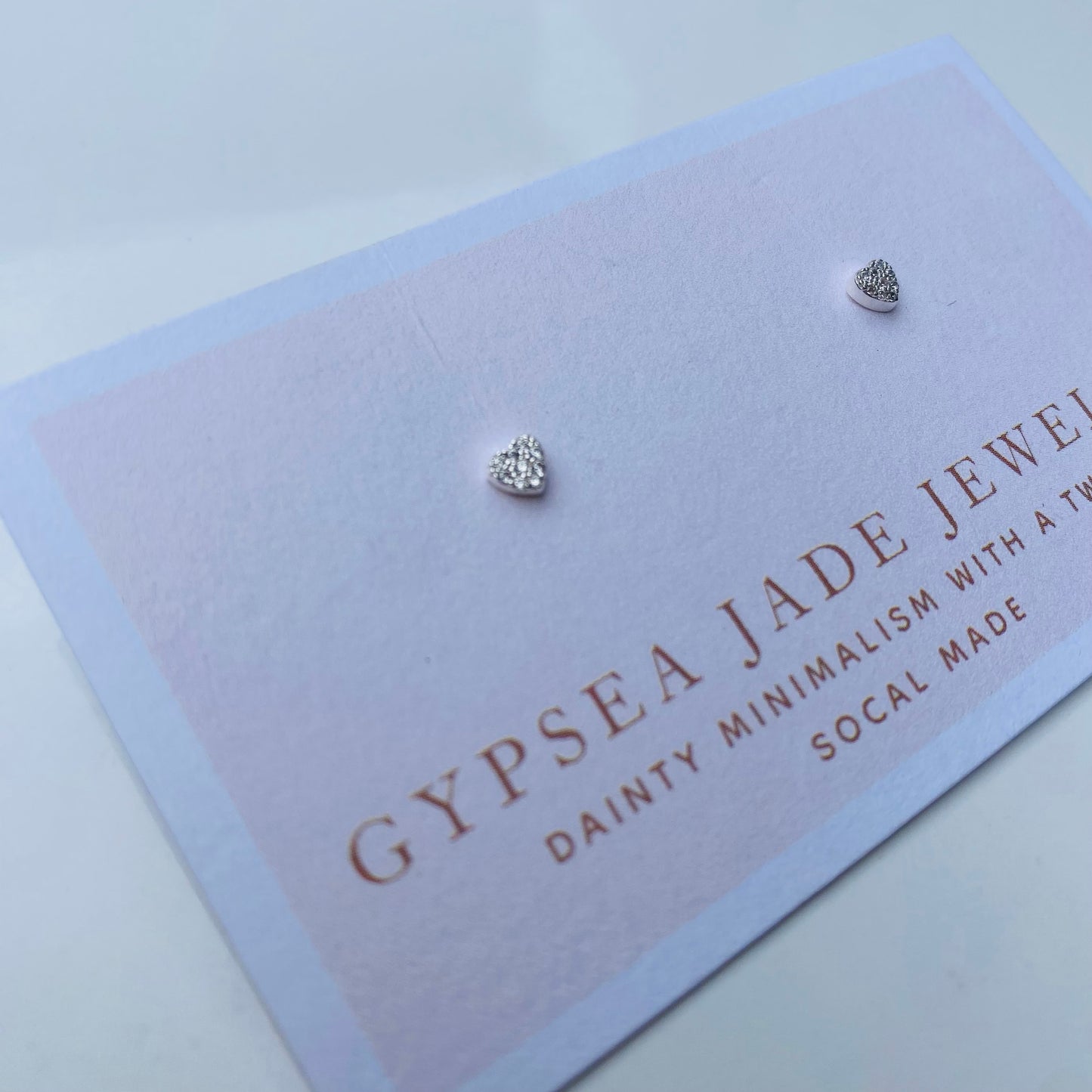 Mini Silver jeweled Heart stud earrings