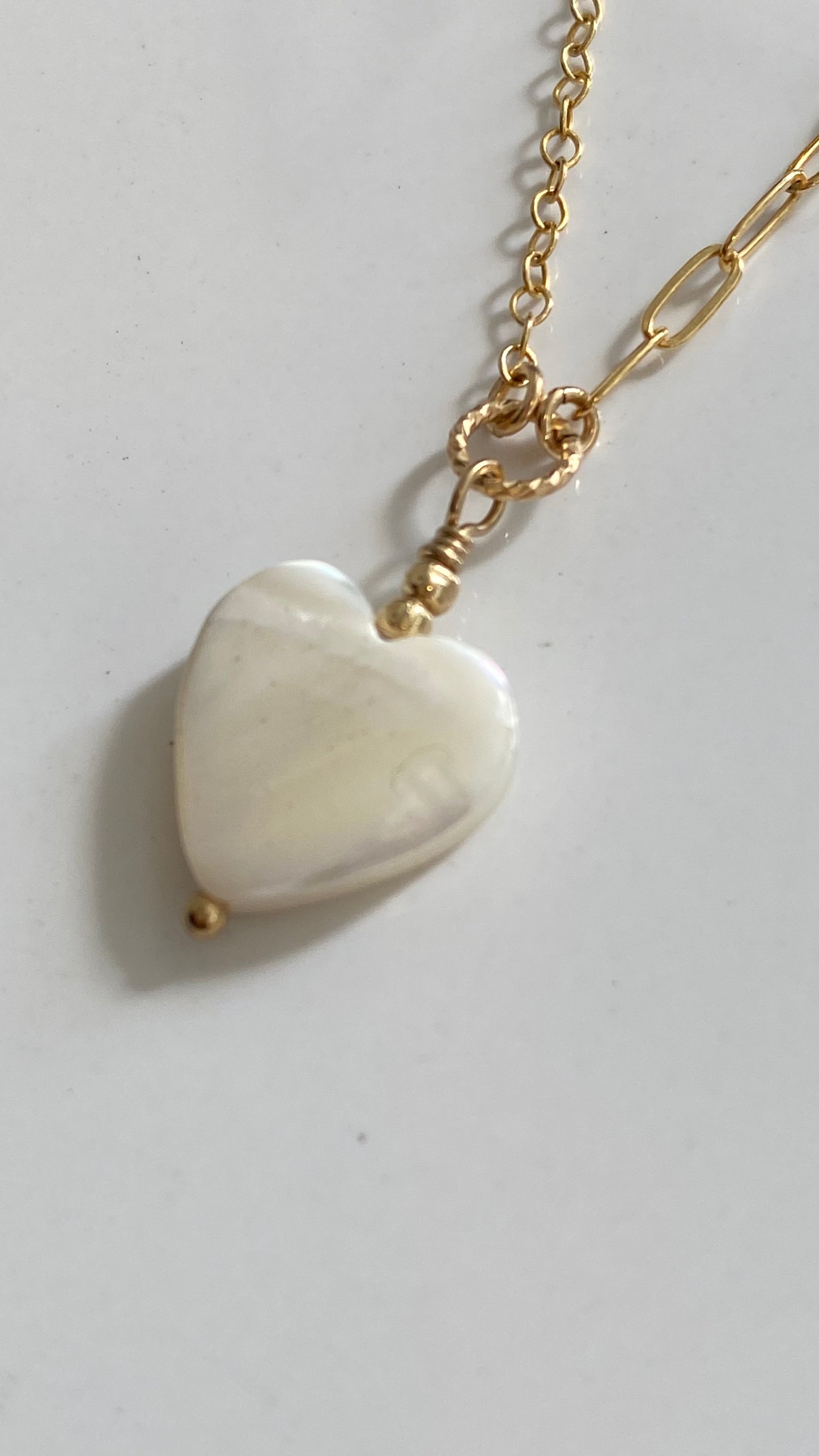 Heart shape Fresh Water Pearl Necklace half and half mix in 14K Gold Filled 16in