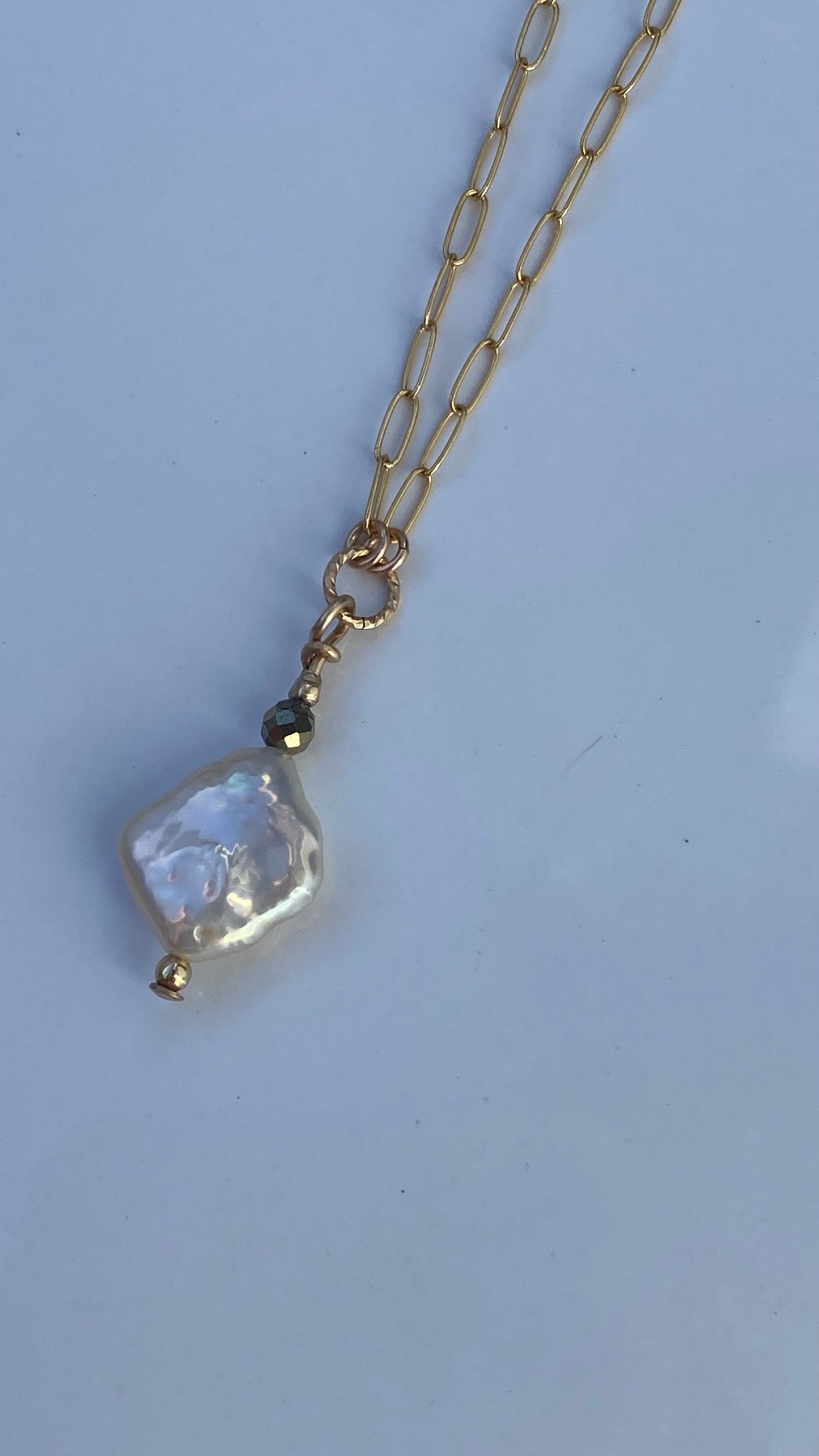 Diamond Fresh Water Pear w/ Hematite accent in 14K Gold Filled