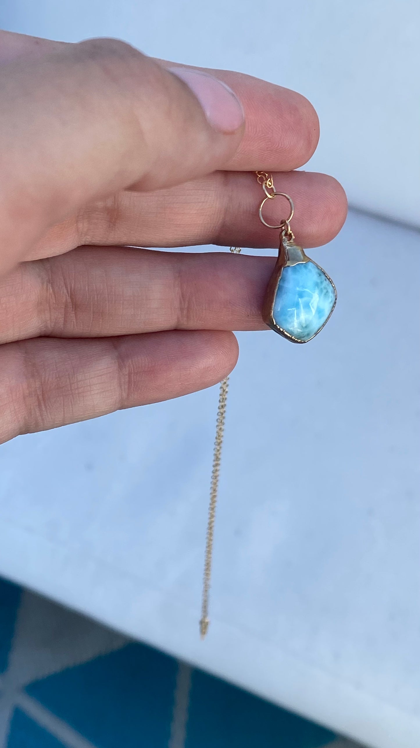 Natural Larimar 14K Gold Filled Necklace