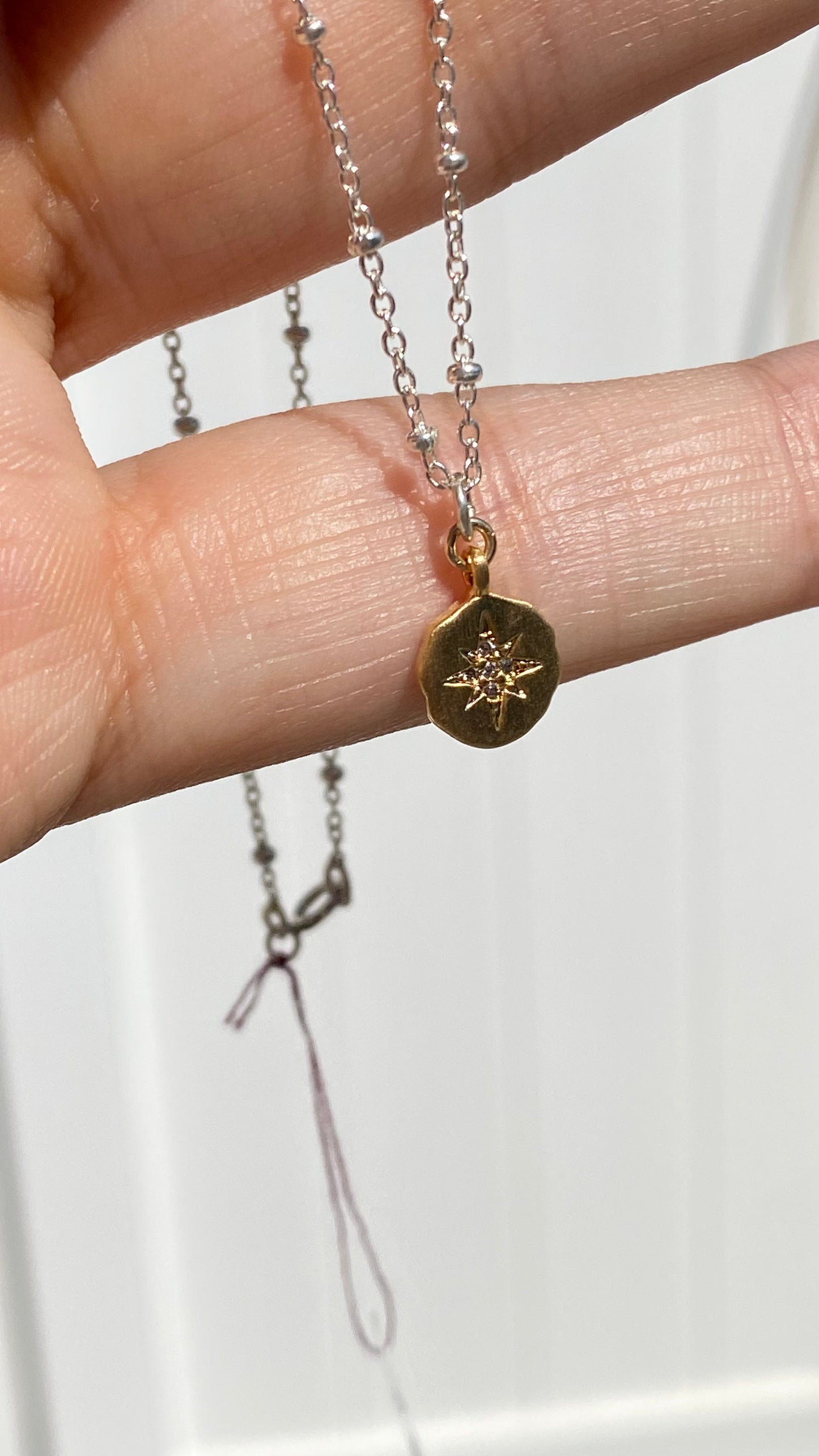 Two tone Starburst Necklace 15.5’ Silver and Gold