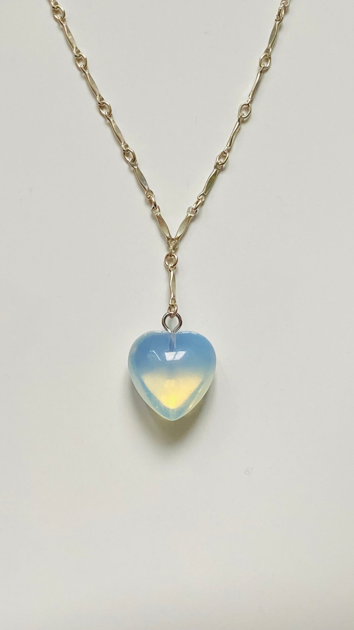 Opalite Heart drop down 20’ Necklace in Sterling Silver