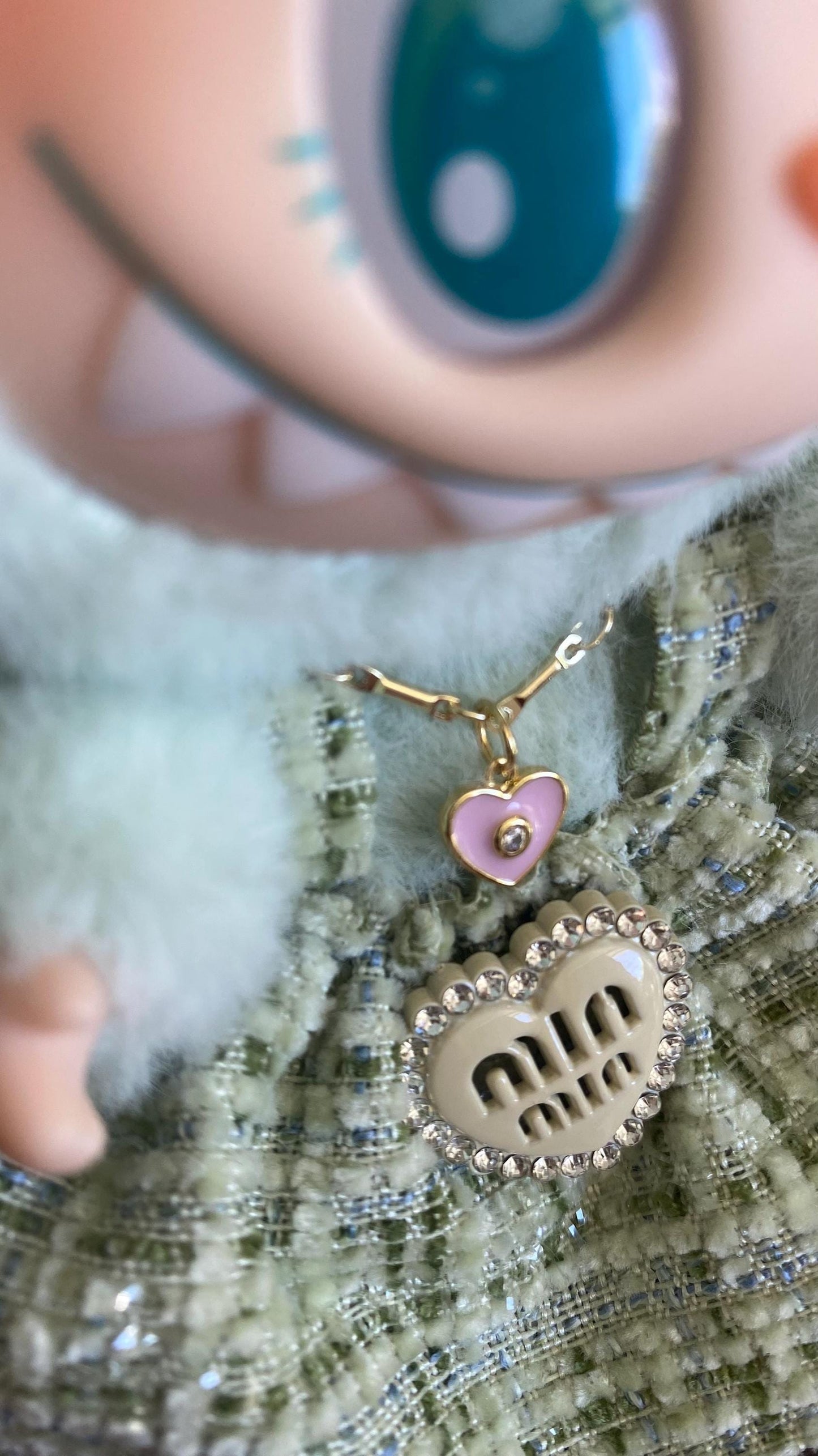 Labubu Doll Accessories | Mini Necklace with charm | Heart Pink charm