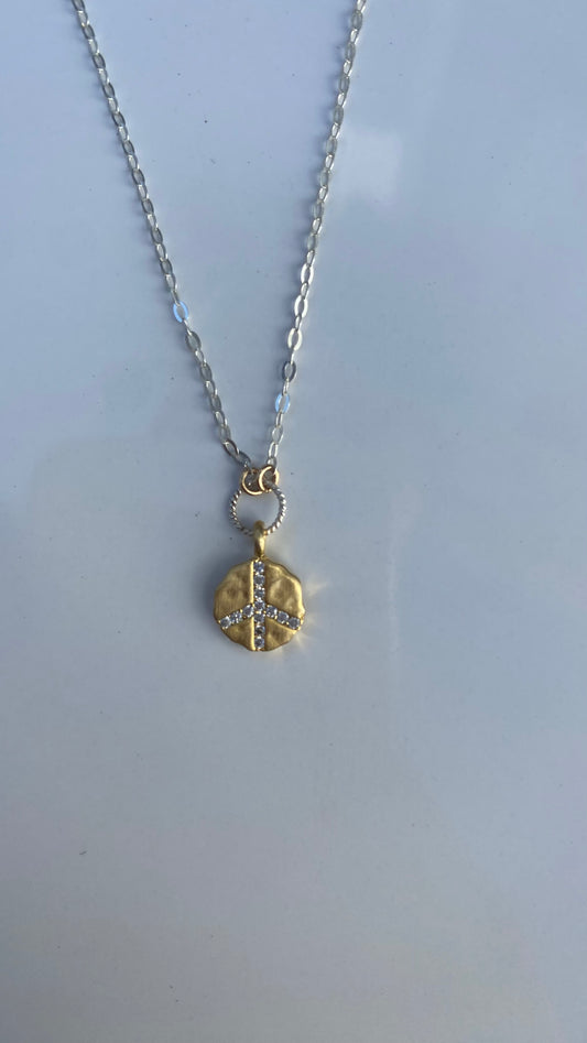 Peace Sign with Silver and Gold Accents - Necklace