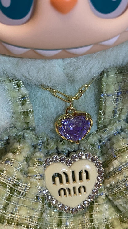 Labubu | Mini Necklace with Heart gem charm in Purple