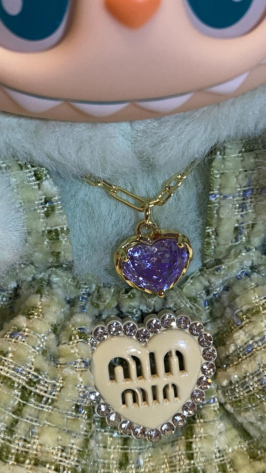 Labubu | Mini Necklace with Heart gem charm in Purple