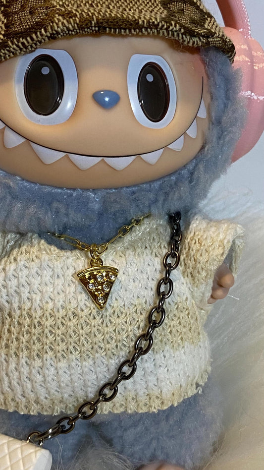 Labubu | Mini Necklace with  gem charm | Pizza charm