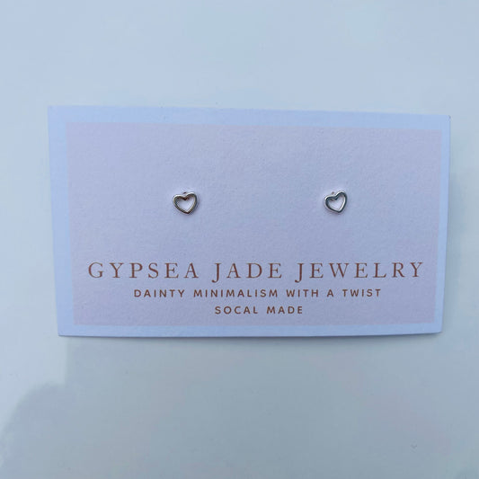 Mini open heart Silver stud earrings