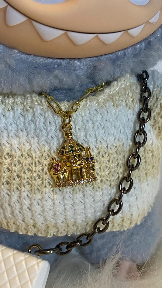 Labubu | Mini Necklace with accents | Castle gem charm| Clasped