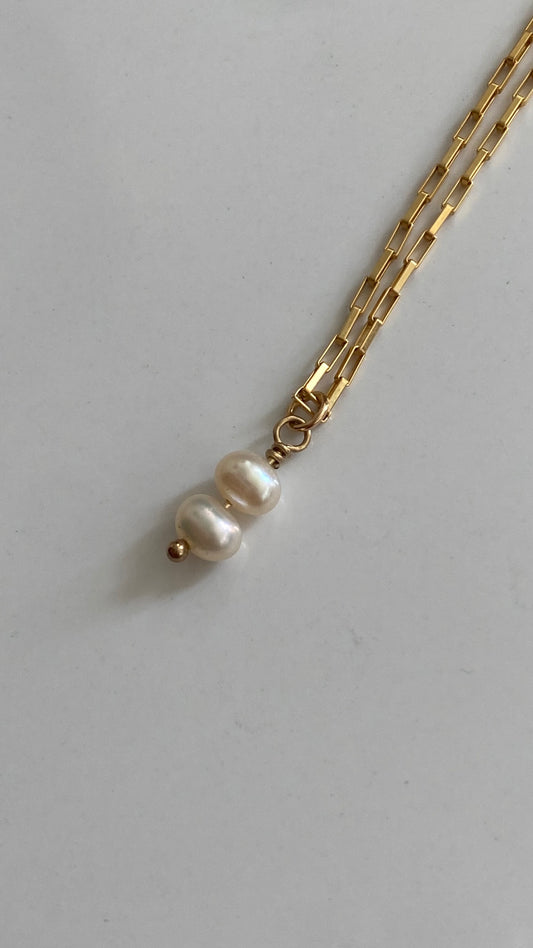 Double stack Fresh Water Pearl Necklace on 14K Gold Filled box chain 18in