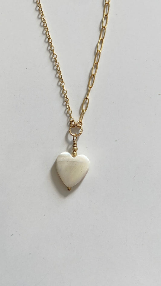 Heart shape Fresh Water Pearl Necklace half and half mix in 14K Gold Filled 16in