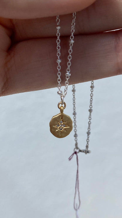 Two tone Starburst Necklace 15.5’ Silver and Gold