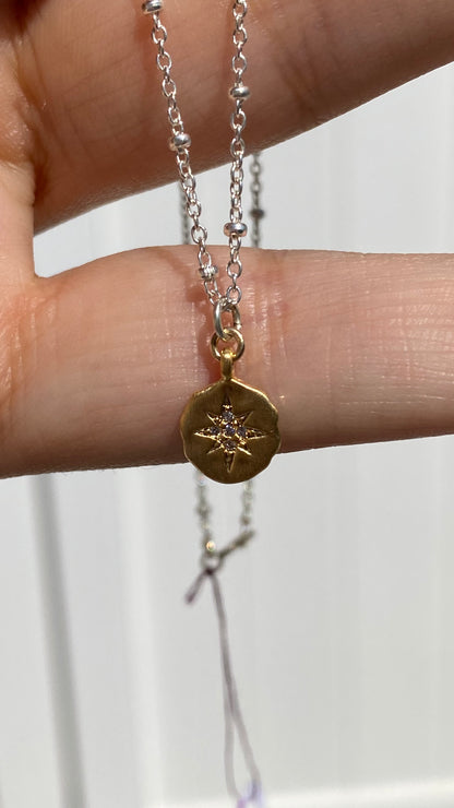 Two tone Starburst Necklace 15.5’ Silver and Gold