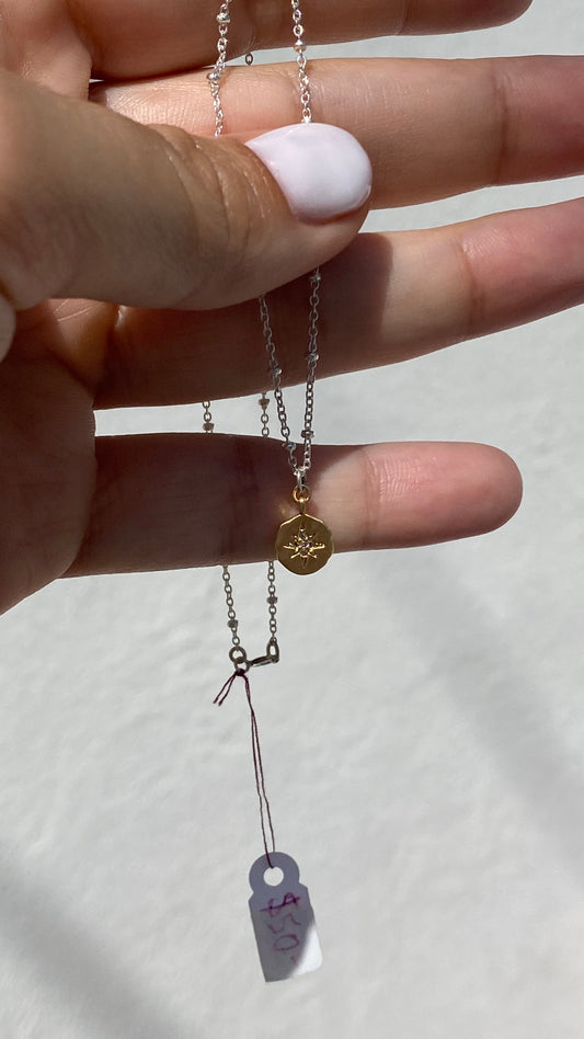 Two tone Starburst Necklace 15.5’ Silver and Gold
