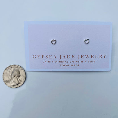 Mini open heart Silver stud earrings