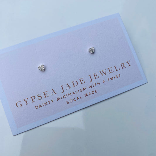 Mini Silver jeweled Heart stud earrings