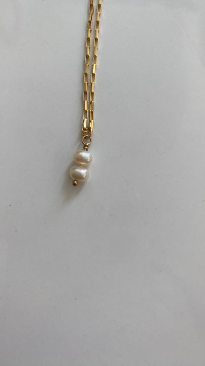 Double stack Fresh Water Pearl Necklace on 14K Gold Filled box chain 18in
