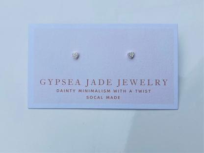 Mini Silver jeweled Heart stud earrings