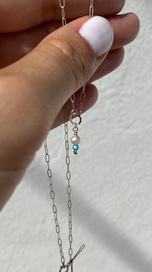 Arizona Turquoise • Fresh Water Pearl trio • dainty Necklace Sterling Silver 18’