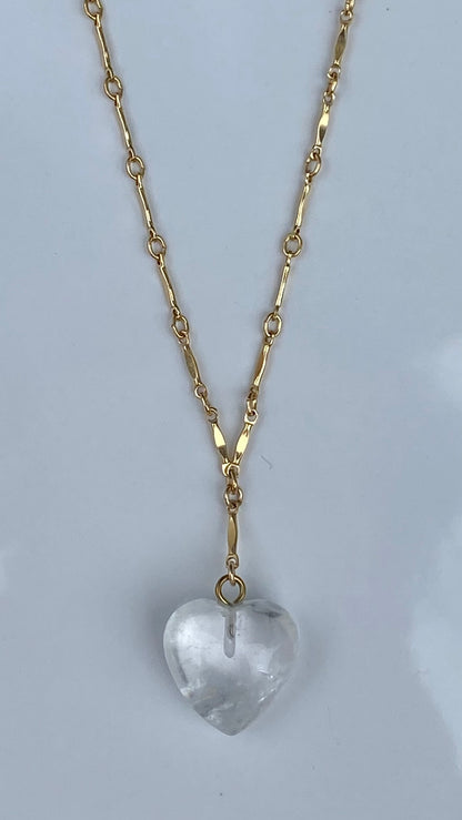 Clear Agate stone Heart drop down 20-21’ Necklace 14K Gold Filled