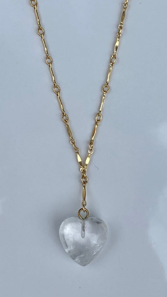 Clear Agate stone Heart drop down 20-21’ Necklace 14K Gold Filled