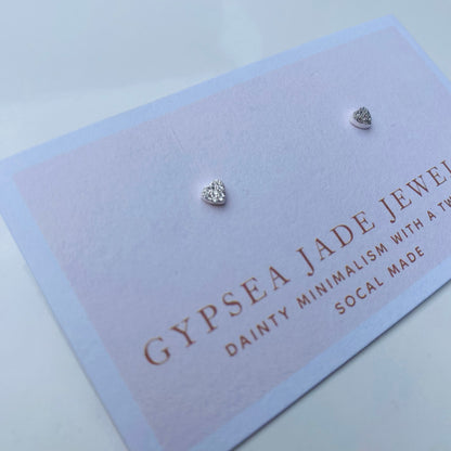 Mini Silver jeweled Heart stud earrings